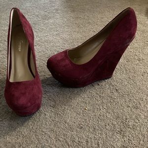 Wine red suede wedges
